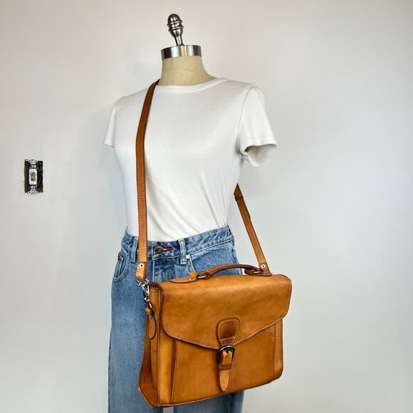 Vintage FORCE TEN Classic Tan Saddle Genuine Leather Satchel Crossbody Bag Purse - Picture 16 of 16